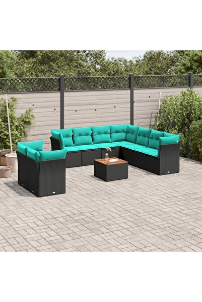 vidaxl Set canapele de gradina cu perne, 11 piese, negru, poliratan
