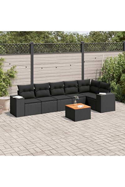 vidaxl Set canapele de gradina cu perne, 7 piese, negru, poliratan