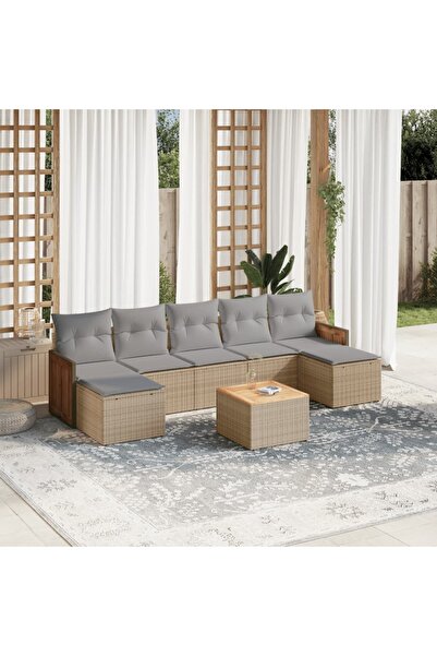 vidaxl Set canapele de gradina, 8 piese, cu perne, bej, poliratan