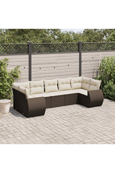 vidaxl Set canapele de gradina cu perne, 7 piese, maro, poliratan