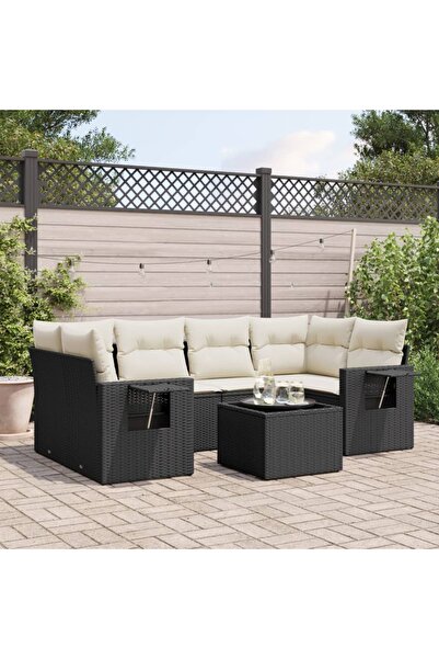 vidaxl Set canapele de gradina cu perne, 7 piese, negru, poliratan