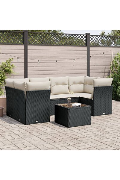 vidaxl Set canapele de gradina cu perne, 7 piese, negru, poliratan