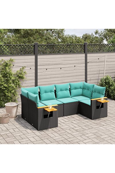 vidaxl Set canapele de gradina cu perne, 6 piese, negru, poliratan
