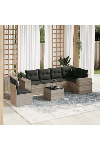 vidaxl Set canapele de gradina cu perne, 7piese gri deschis poliratan