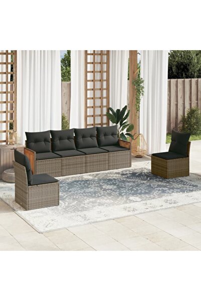 vidaxl Set mobilier gradina cu perne, 6 piese, gri, poliratan