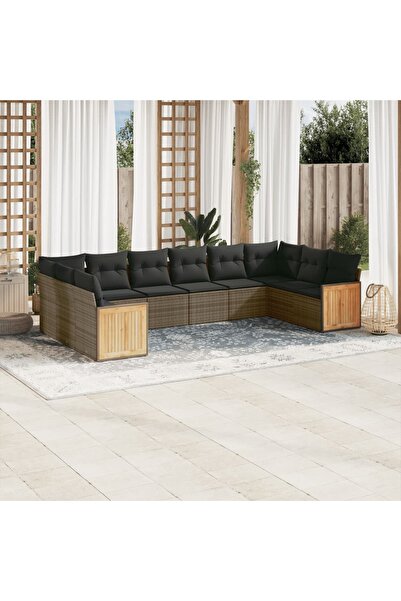 vidaxl Set mobilier de gradina cu perne, 10 piese, gri, poliratan
