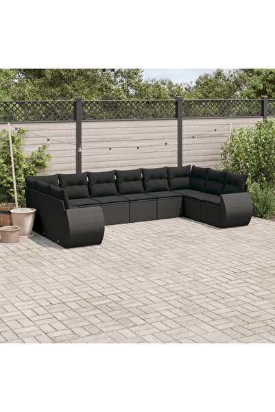 vidaxl Set canapele de gradina cu perne, 10 piese, negru, poliratan