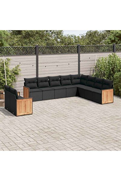 vidaxl Set canapele de gradina cu perne, 10 piese, negru, poliratan