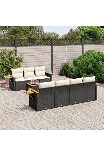 vidaxl Set mobilier de gradina cu perne, 8 piese, negru, poliratan