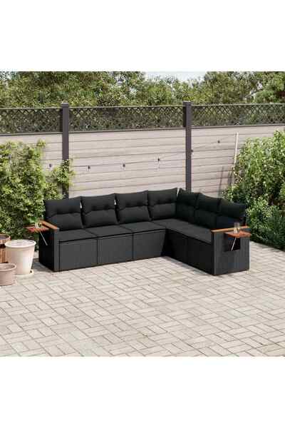 vidaxl Set mobilier de gradina cu perne, 6 piese, negru, poliratan