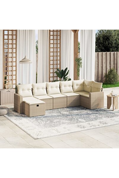 vidaxl Set canapele de gradina, 7 piese, cu perne, bej, poliratan