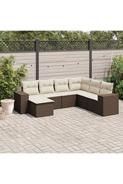 vidaxl Set canapele de gradina cu perne, 7 piese, maro, poliratan