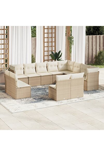 vidaxl Set canapele de gradina cu perne, 12 piese, bej, poliratan