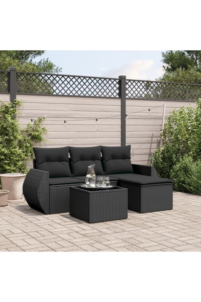 vidaxl Set mobilier de gradina cu perne, 5 piese, negru, poliratan
