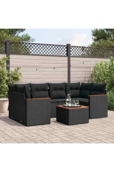 vidaxl Set canapele de gradina cu perne, 7 piese, negru, poliratan