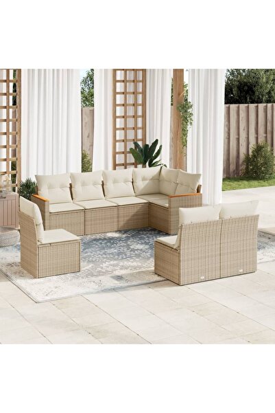 vidaxl Set canapele de gradina, 8 piese, cu perne, bej, poliratan