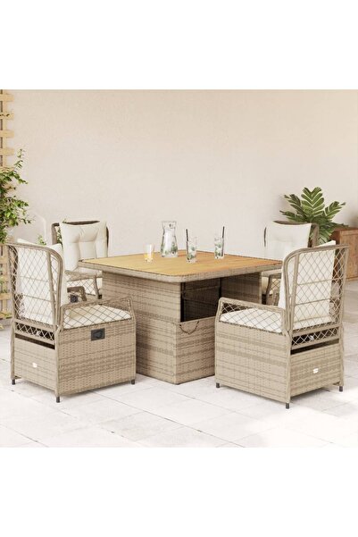vidaxl Set mobilier de gradina cu perne, 5 piese, bej, poliratan