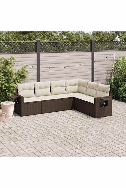 vidaxl Set canapele de gradina cu perne, 6 piese, maro, poliratan