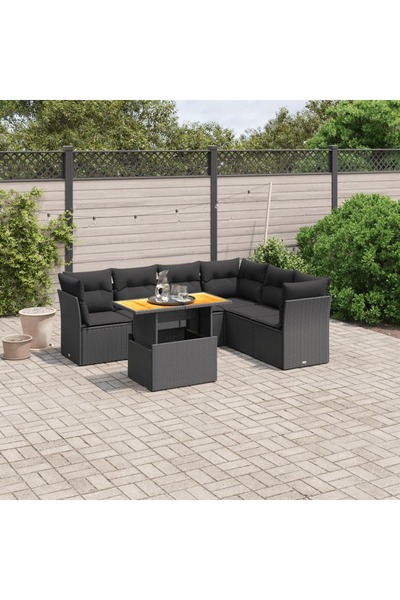 vidaxl Set canapele de gradina cu perne, 7 piese, negru, poliratan