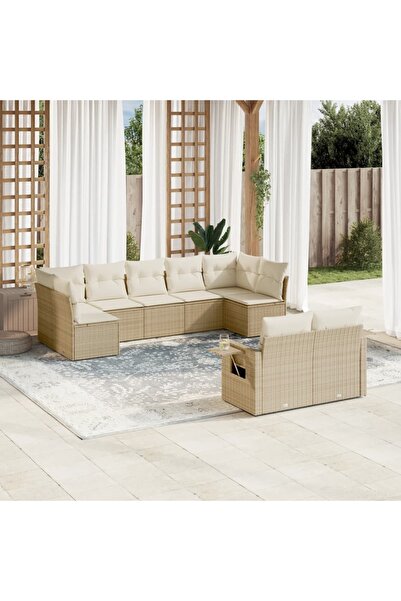 vidaxl Set canapele de gradina, 9 piese, cu perne, bej, poliratan
