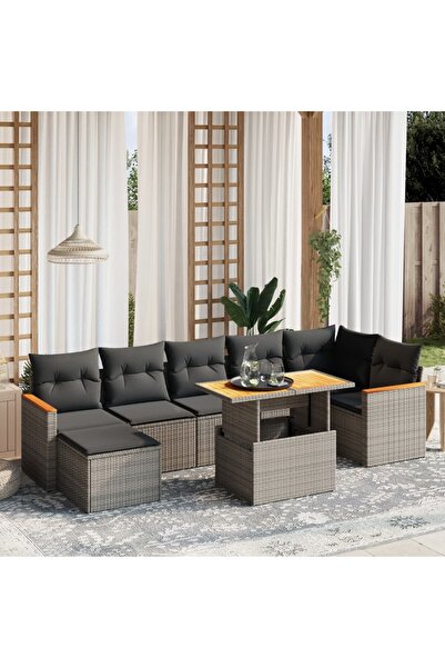 vidaxl Set canapele de gradina cu perne, 8 piese, gri, poliratan
