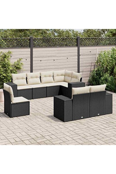 vidaxl Set mobilier de gradina cu perne, 8 piese, negru, poliratan