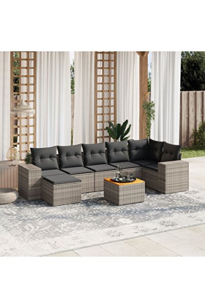 vidaxl Set canapele de gradina cu perne, 8 piese, gri, poliratan