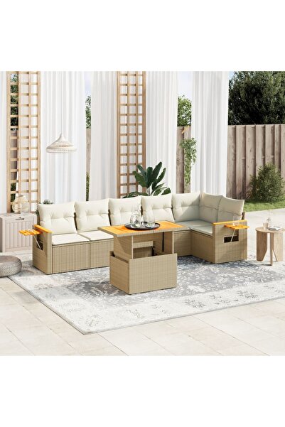 vidaxl Set canapele de gradina, 7 piese, cu perne, bej, poliratan