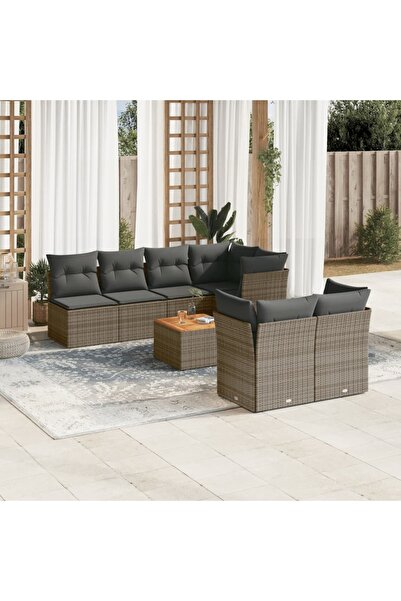 vidaxl Set canapele de gradina cu perne, 8 piese, gri, poliratan