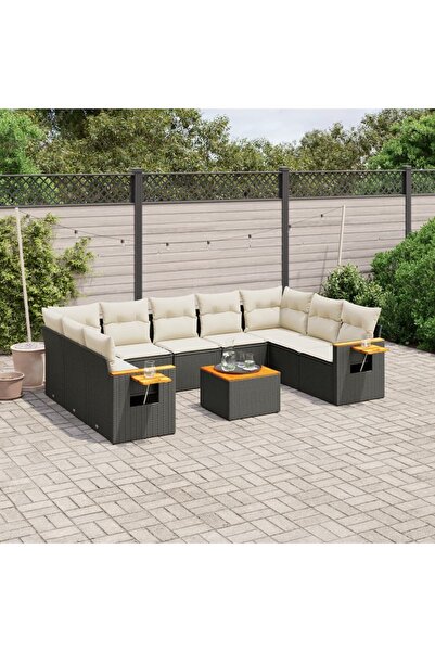 vidaxl Set canapele de gradina cu perne, 10 piese, negru, poliratan