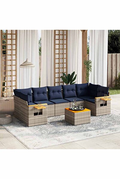vidaxl Set canapele de gradina cu perne, 8 piese, gri, poliratan