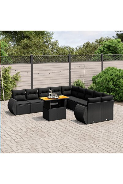 vidaxl Set canapele de gradina cu perne, 11 piese, negru, poliratan