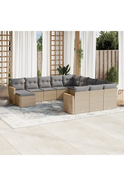 vidaxl Set canapele de gradina cu perne, 12 piese, bej, poliratan