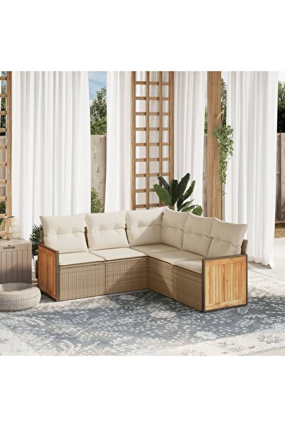 vidaxl Set canapele de gradina cu perne, 5 piese, bej, poliratan