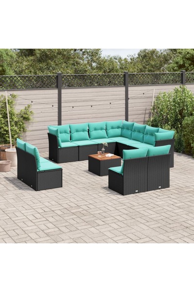 vidaxl Set mobilier de gradina cu perne, 12 piese, negru, poliratan