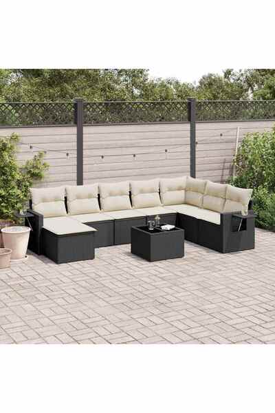 vidaxl Set mobilier de gradina cu perne, 9 piese, negru, poliratan