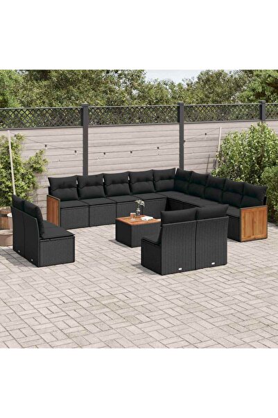 vidaxl Set mobilier de gradina cu perne, 14 piese, negru, poliratan