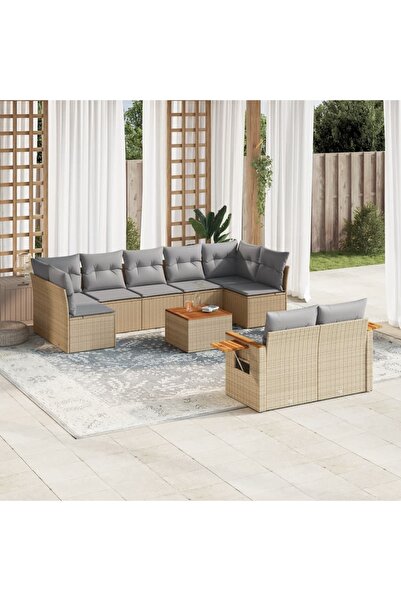 vidaxl Set canapele de gradina cu perne, 10 piese, bej, poliratan