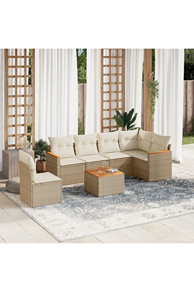 vidaxl Set canapele de gradina, 7 piese, cu perne, bej, poliratan