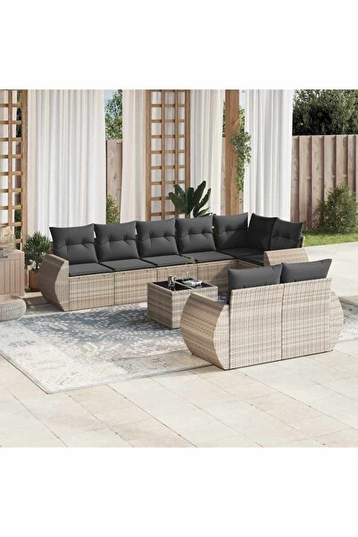 vidaxl Set canapele de gradina cu perne, 9 piese gri deschis poliratan