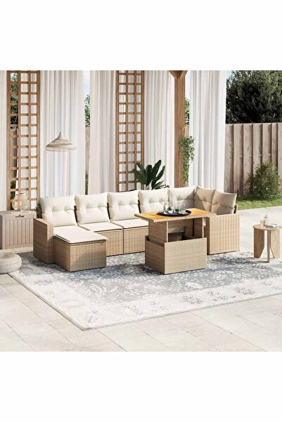 vidaxl Set canapele de gradina, 8 piese, cu perne, bej, poliratan