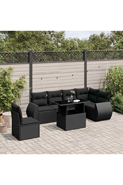 vidaxl Set canapele de gradina cu perne, 7 piese, negru, poliratan