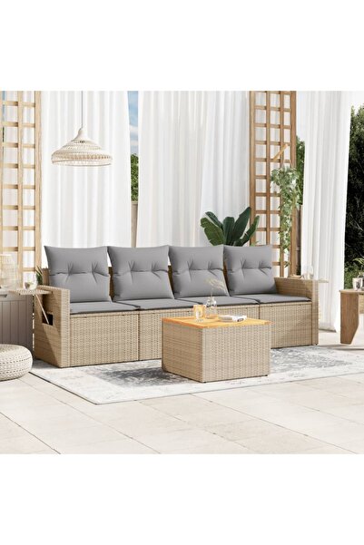 vidaxl Set canapele de gradina, 5 piese, cu perne, bej, poliratan