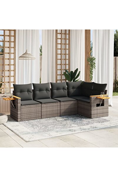 vidaxl Set canapea de gradina cu perne, 5 piese, gri, poliratan