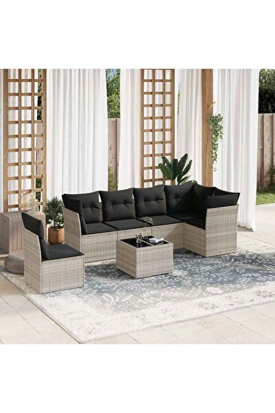 vidaxl Set canapele de gradina cu perne, 7piese gri deschis poliratan