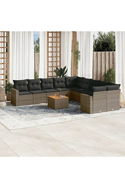 vidaxl Set canapele de gradina cu perne, 11 piese, gri, poliratan