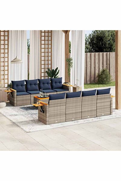 vidaxl Set canapele de gradina, 9 piese, cu perne, gri, poliratan