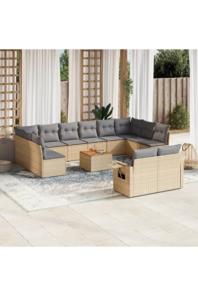 vidaxl Set canapele de gradina, 13 piese, cu perne, bej, poliratan