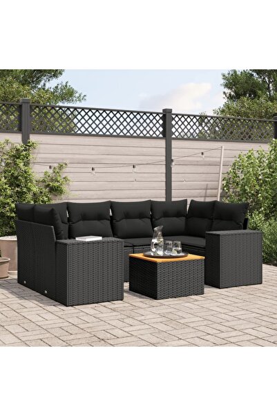 vidaxl Set canapele de gradina cu perne, 7 piese, negru, poliratan