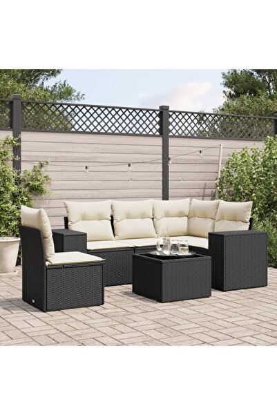 vidaxl Set mobilier de gradina cu perne, 6 piese, negru, poliratan
